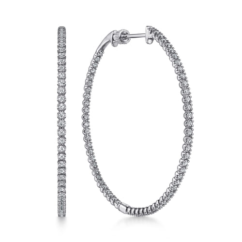 14K White Gold 50mm Diamond Inside Out Hoop Earrings