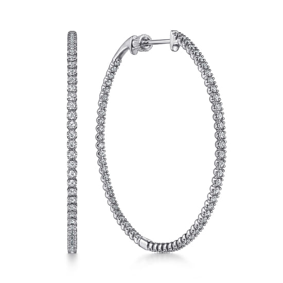 Gabriel - 14K White Gold 50mm Diamond Inside Out Hoop Earrings