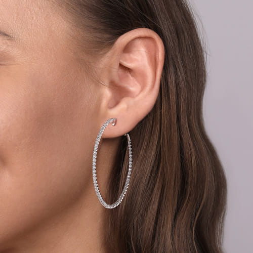 14K White Gold 50mm Diamond Inside Out Hoop Earrings