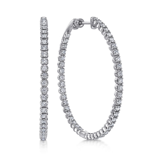 Gabriel - 14K White Gold 50mm Diamond Inside Out Hoop Earrings