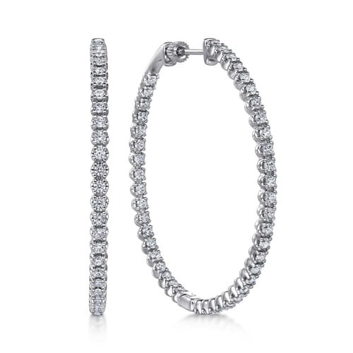 14K White Gold 50mm Diamond Inside Out Hoop Earrings 14K White Gold 50mm Diamond Inside Out Hoop Earrings