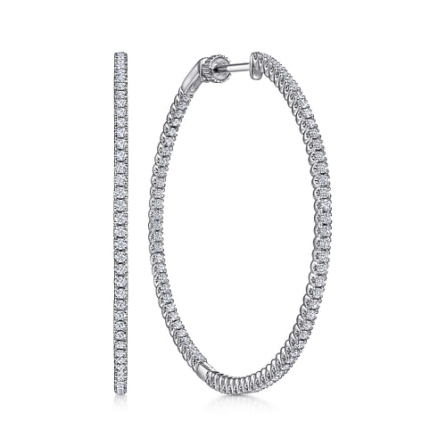 14K White Gold 50mm Inside Out Diamond Hoop Earrings