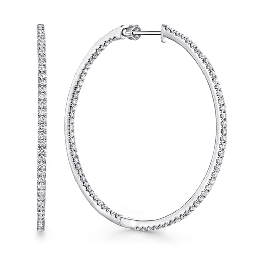 14K White Gold 50mm Large Hoop Diamond Earrings