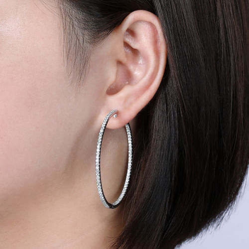 14K White Gold 50mm Large Hoop Diamond Earrings