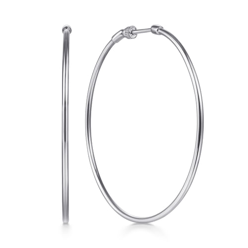 14K White Gold 50mm Round Classic Hoop Earrings