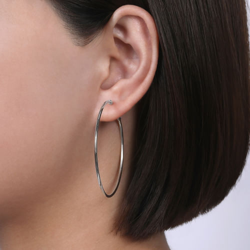 14K White Gold 50mm Round Classic Hoop Earrings
