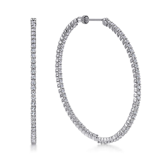 Gabriel - 14K White Gold 50mm Round Inside Out Diamond Hoop Earrings