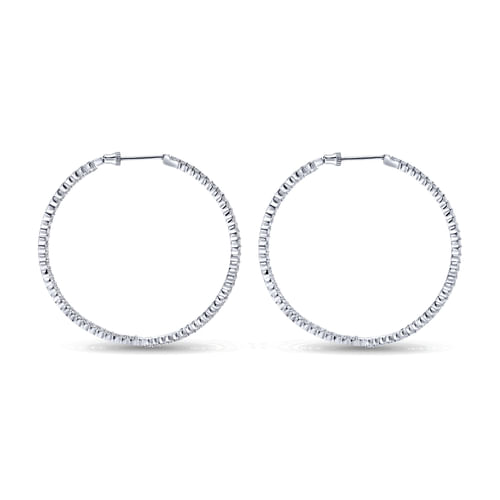 14K White Gold 50mm Round Inside Out Diamond Hoop Earrings