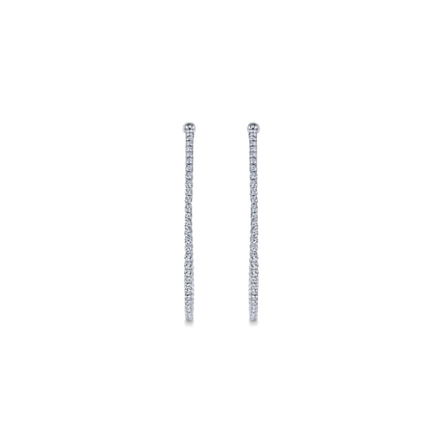 14K White Gold 50mm Round Inside Out Diamond Hoop Earrings