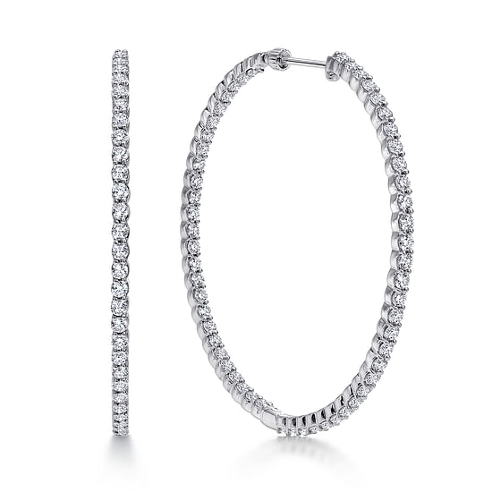 Gabriel - 14K White Gold 50mm Round Inside Out Diamond Hoop Earrings