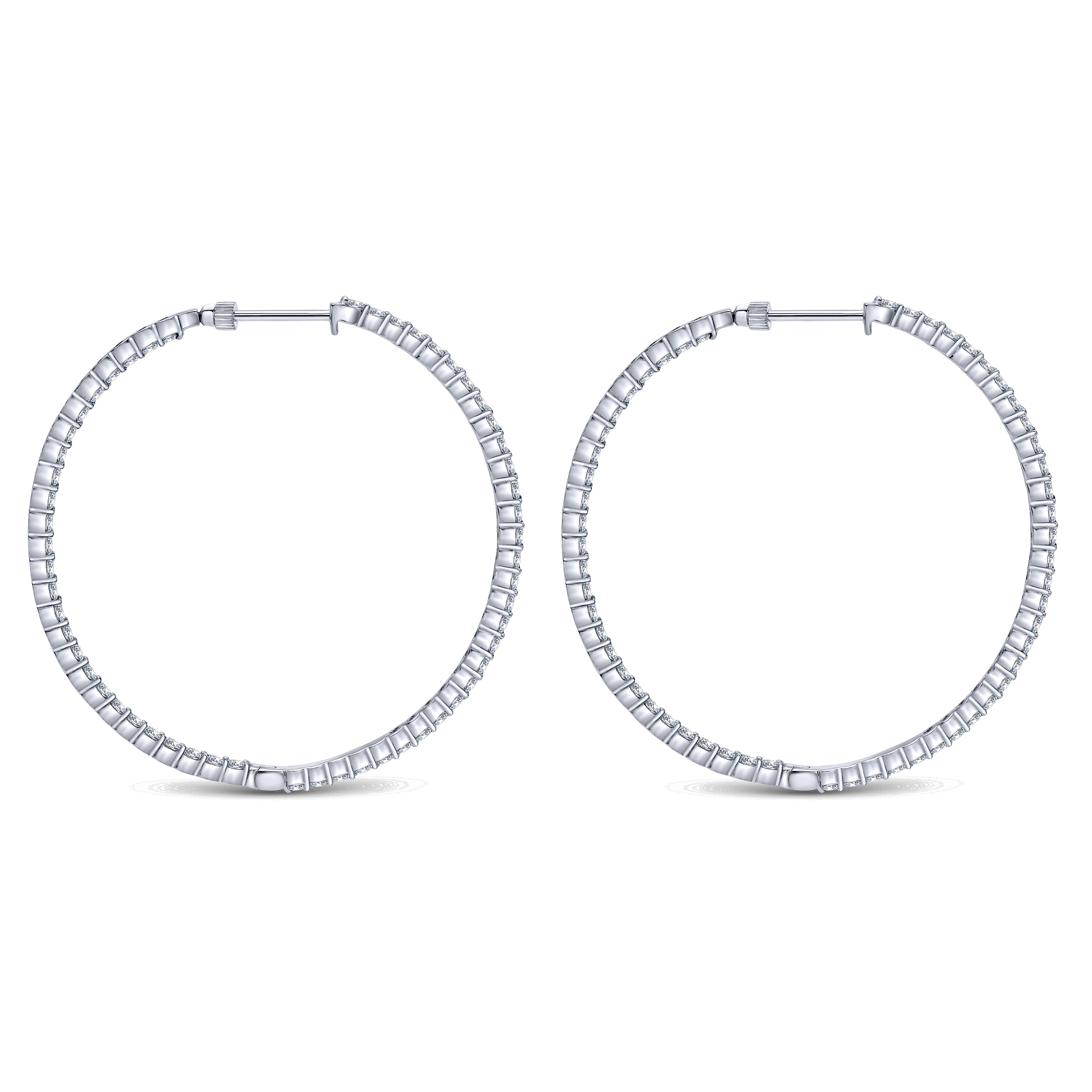 14K White Gold 50mm Round Inside Out Diamond Hoop Earrings