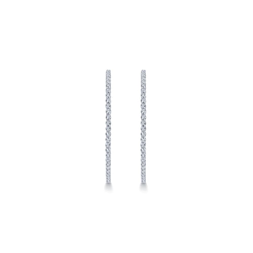 14K White Gold 50mm Round Inside Out Diamond Hoop Earrings
