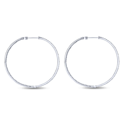 14K White Gold 50mm Round Inside Out Diamond Hoop Earrings