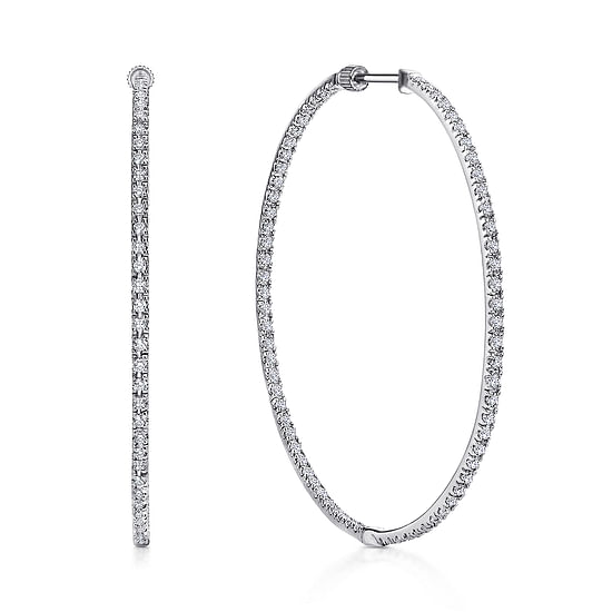 Gabriel - 14K White Gold 50mm Round Inside Out Diamond Hoop Earrings