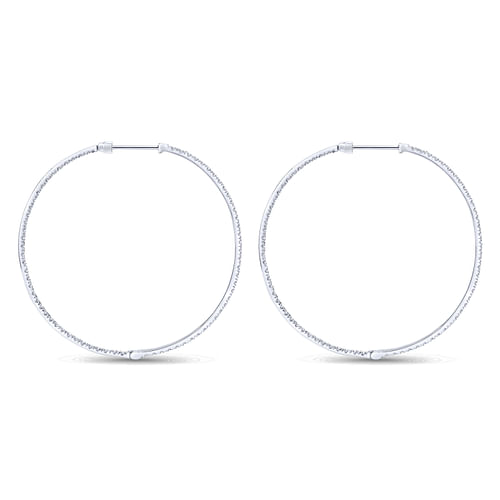 14K White Gold 50mm Round Inside Out Diamond Hoop Earrings