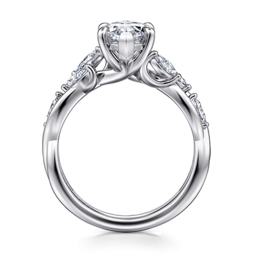 14K White Gold 6 Prong Floral Marquise Shape Diamond Engagement Ring