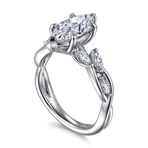 14K White Gold 6 Prong Floral Marquise Shape Diamond Engagement Ring