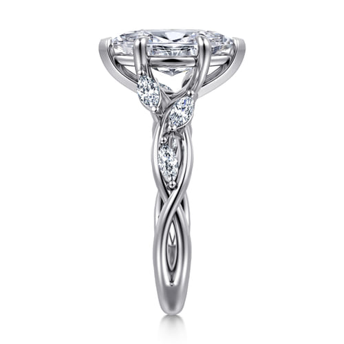 14K White Gold 6 Prong Floral Marquise Shape Diamond Engagement Ring