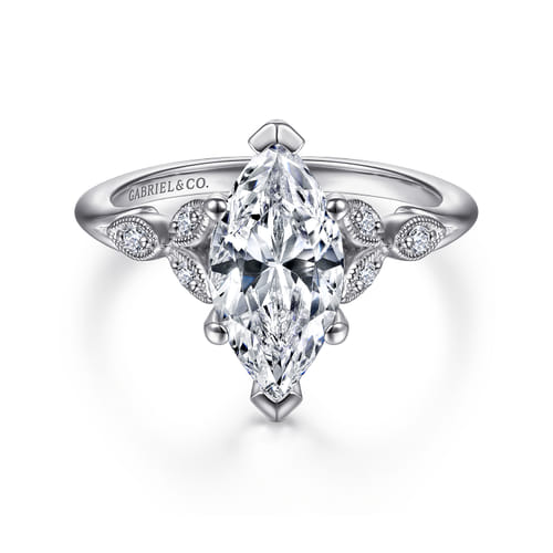 14K White Gold 6 Prong Marquise Shape Diamond Engagement Ring