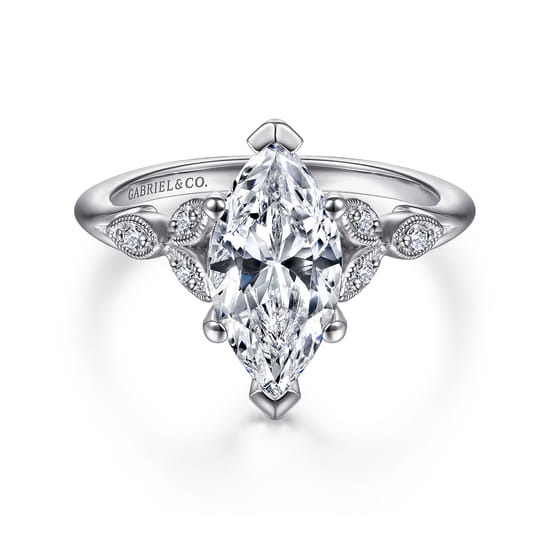 Gabriel - 14K White Gold 6 Prong Marquise Shape Diamond Engagement Ring Gabriel - 14K White Gold 6 Prong Marquise Shape Diamond Engagement Ring