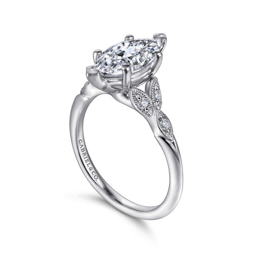 14K White Gold 6 Prong Marquise Shape Diamond Engagement Ring