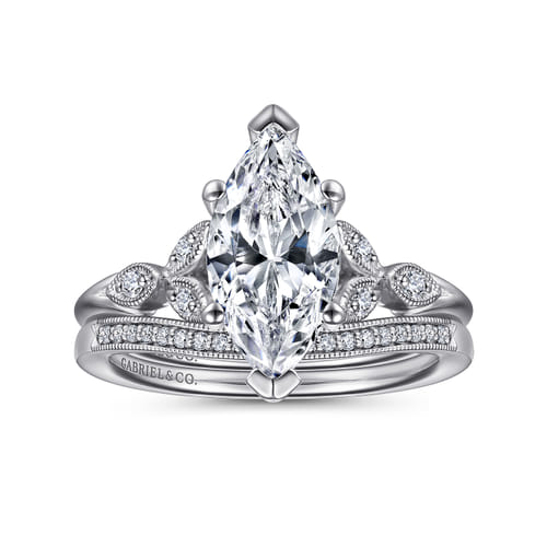 14K White Gold 6 Prong Marquise Shape Diamond Engagement Ring