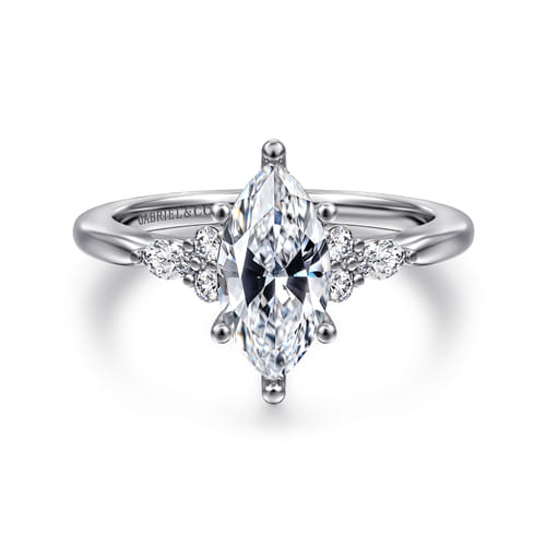 14K White Gold 6 Prong Marquise Shape Diamond Engagement Ring
