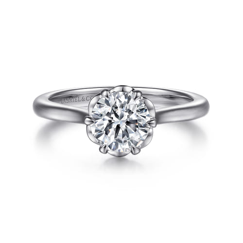 14K White Gold 6 Prong Round Diamond Engagement Ring