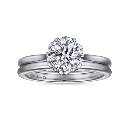 14K White Gold 6 Prong Round Diamond Engagement Ring