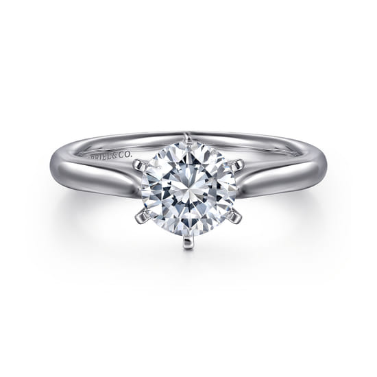 Gabriel - 14K White Gold 6 Prong Round Diamond Engagement Ring