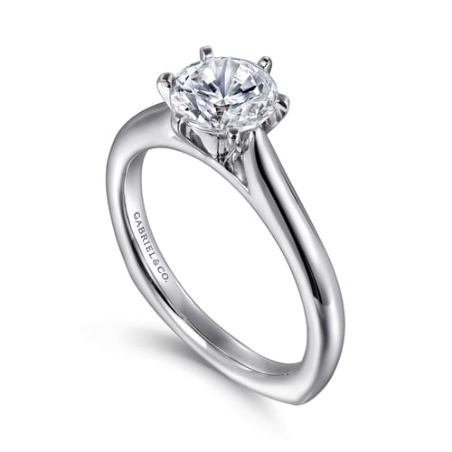 14K White Gold 6 Prong Round Diamond Engagement Ring