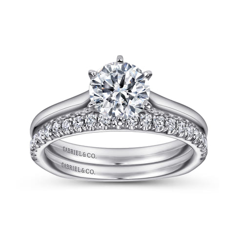 14K White Gold 6 Prong Round Diamond Engagement Ring