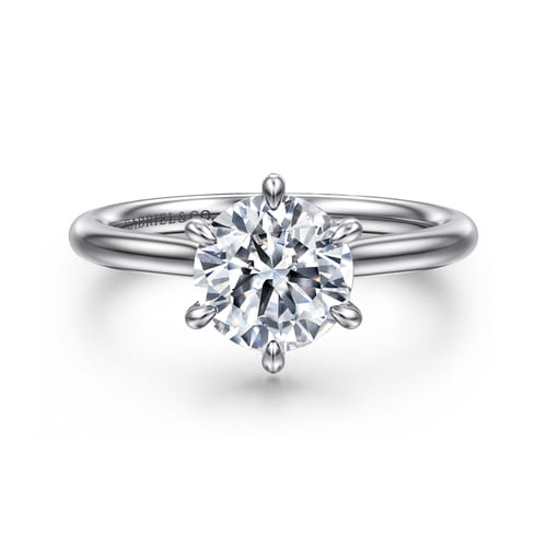 14K White Gold 6 Prong Round Solitaire Diamond Engagement Ring