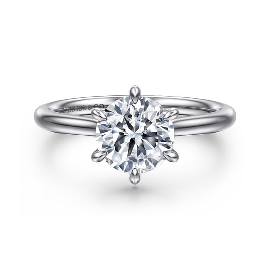 Gabriel - 14K White Gold 6 Prong Round Solitaire Diamond Engagement Ring