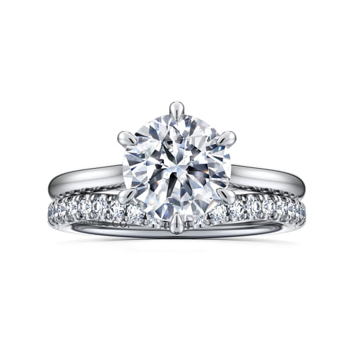 14K White Gold 6 Prong Round Solitaire Diamond Engagement Ring