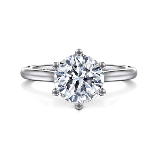 Gabriel - 14K White Gold 6 Prong Round Solitaire Diamond Engagement Ring