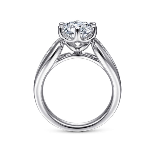 14K White Gold 6 Prong Wide Band Round Diamond Engagement Ring 14K White Gold 6 Prong Wide Band Round Diamond Engagement Ring