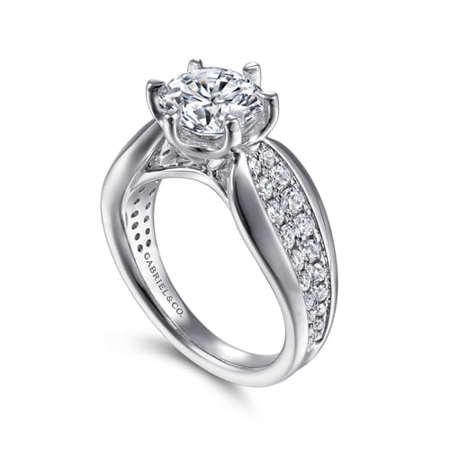 14K White Gold 6 Prong Wide Band Round Diamond Engagement Ring 14K White Gold 6 Prong Wide Band Round Diamond Engagement Ring
