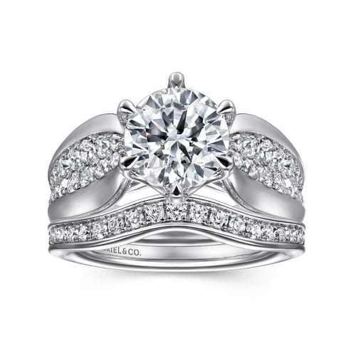 14K White Gold 6 Prong Wide Band Round Diamond Engagement Ring 14K White Gold 6 Prong Wide Band Round Diamond Engagement Ring