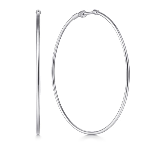 14K White Gold 60mm Round Classic Hoop Earrings