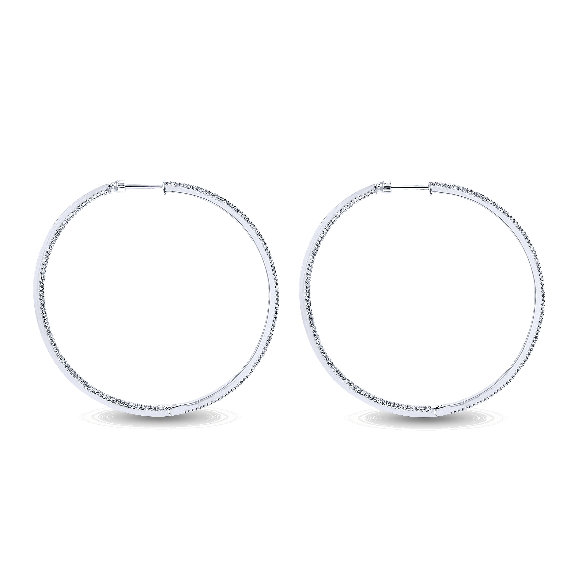 14K White Gold 60mm Round Inside Out Diamond Hoop Earrings