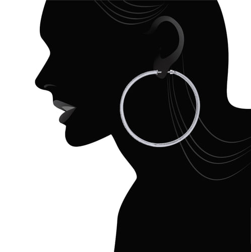 14K White Gold 60mm Round Inside Out Diamond Hoop Earrings