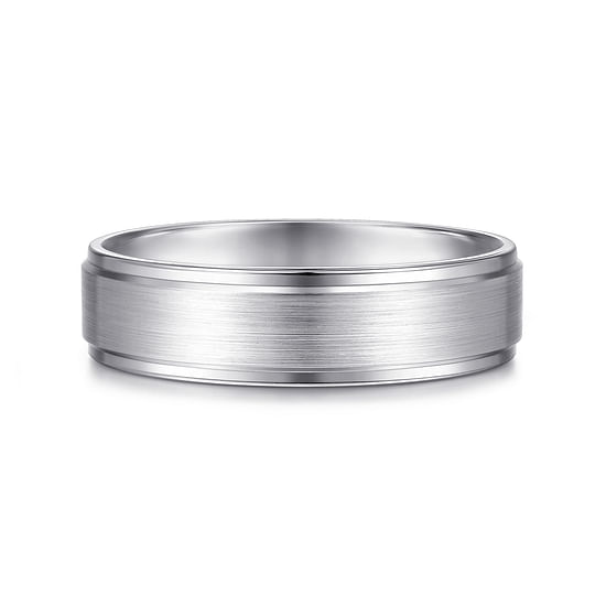 Gabriel - 14K White Gold 6mm - Beveled Edge Men's Wedding Band in Satin Finish