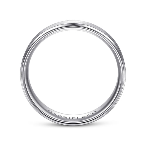 14K White Gold 6mm - Beveled Edge Men's Wedding Band in Satin Finish