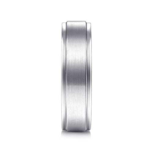 14K White Gold 6mm - Beveled Edge Men's Wedding Band in Satin Finish