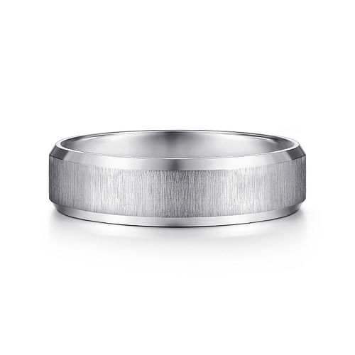 14K White Gold 6mm - Beveled Edge Satin Finish Men's Wedding Band