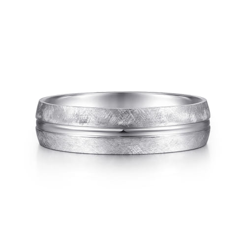14K White Gold 6mm - Brushed Diamond Cut Men's Wedding Band 