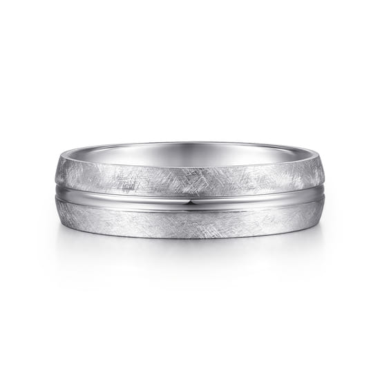 Gabriel - 14K White Gold 6mm - Brushed Diamond Cut Men's Wedding Band 