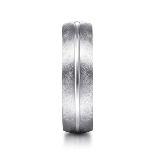 14K White Gold 6mm - Brushed Diamond Cut Men's Wedding Band 