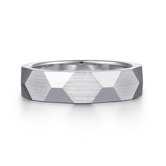 Gabriel - 14K White Gold 6mm - Carved Men's Wedding Band in Satin Finish